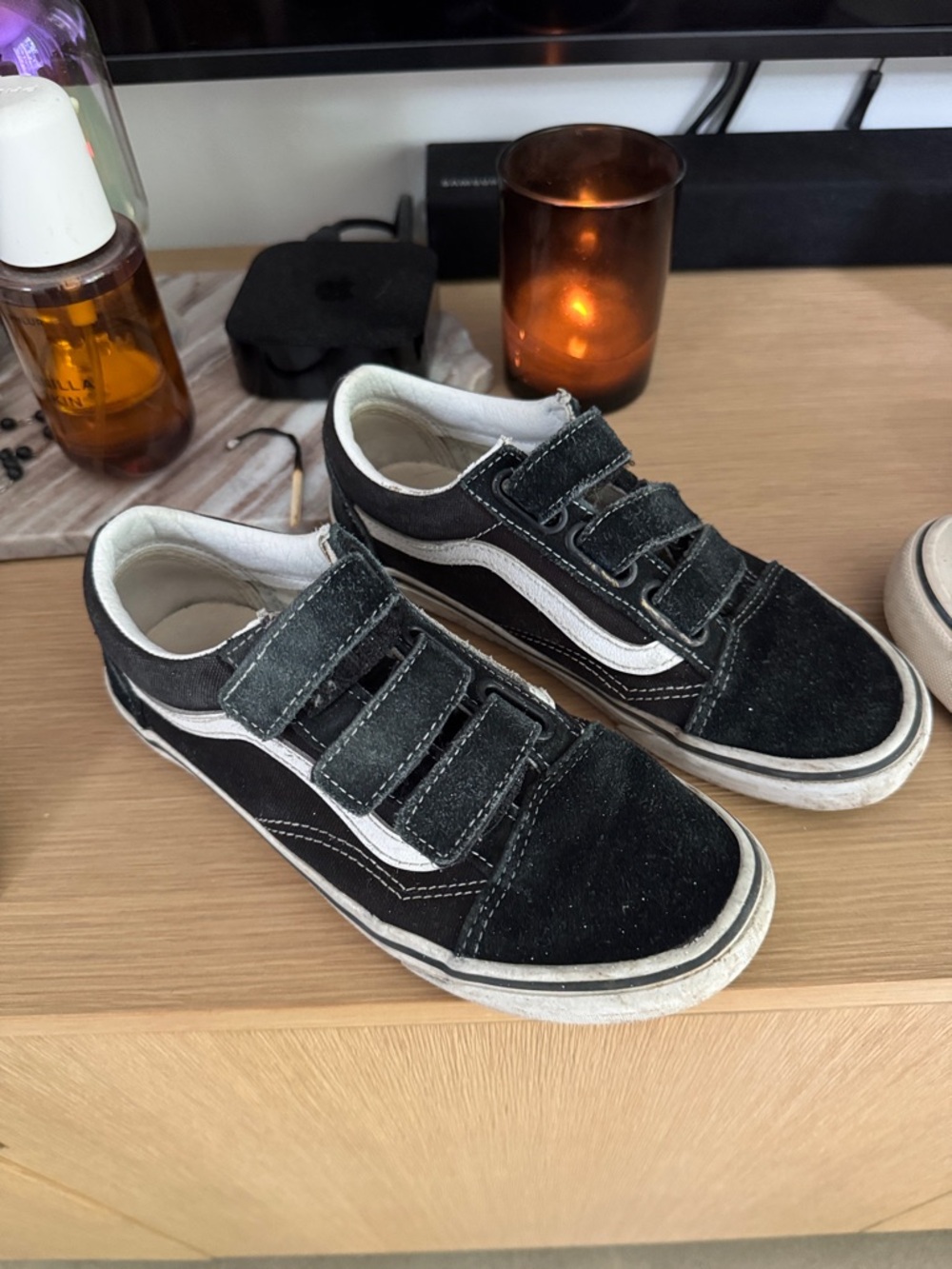 Vans Kids Black and White Velcro Skate Sneakers